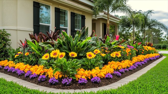 Professional crew hand-weeding pristine Ellicott City garden bed with colorful perennials
